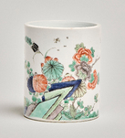 China, Kangxi Periode (1662-1722), Pinselbecher (Bitong 笔筒) mit famille verte-Dekor, 1662 - 1722