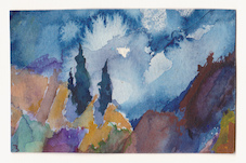 Herbert Beck, Zypressen vor blauem Wolkenhimmel, um 1992