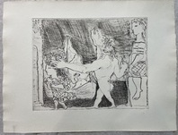 Pablo Picasso, Minotaure aveugle guidé dans la Nuit par une Petite Fille au Pigeon (sheet 96 from Suite Vollard), 1934